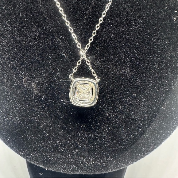 Moissanite Diamond Necklace 1 Carat Princess Cut Halo Floatings Necklace 925 18K - Picture 6 of 12